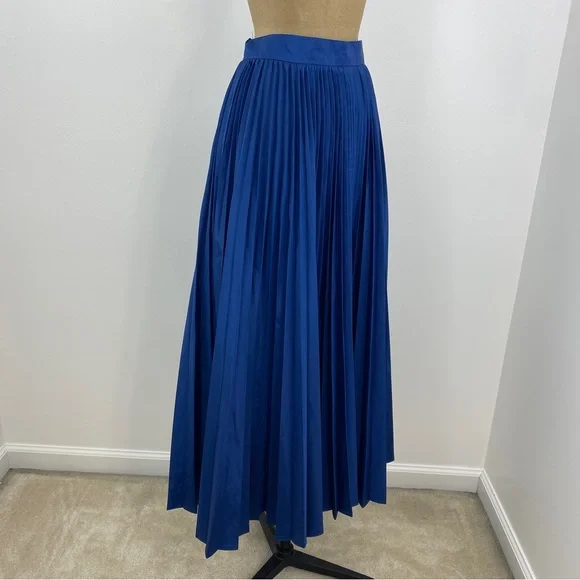 Vintage 90s Evan Royal Blue Accordion Pleat High Waist Full Flare Maxi Skirt - Picture 6 of 10